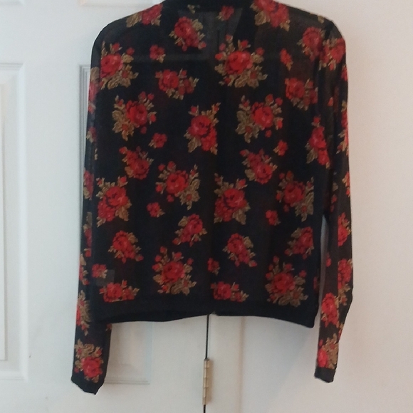 Floral Black and Red Women's Top - Picture 6 of 8